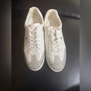 Michael Kors White and Silver Embellished Sneakers
